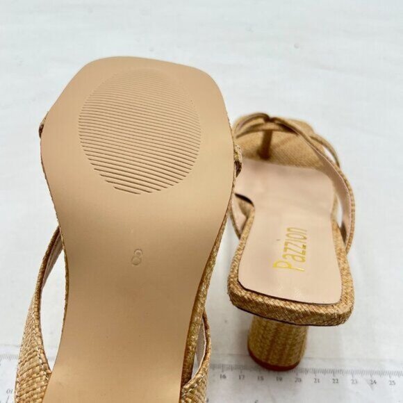 Pazzion Women Open Square Toe  Flip Flop Sandals Slip On Low Heeled Apricot - Picture 6 of 7